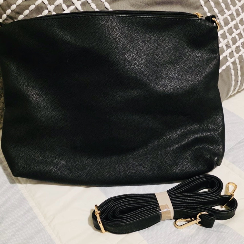 Joy Susan Black Crossbody Bag with Gold Accents